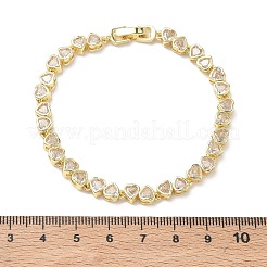 Heart Brass Micro Pave Clear Cubic Zirconia Link Chain Bracelets for Women&nbsp;BJEW-C156-07C-G