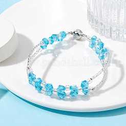 Glass & Brass Curved Tube Beaded Bracelet with Alloy Magnetic Clasp&nbsp;BJEW-JB09853