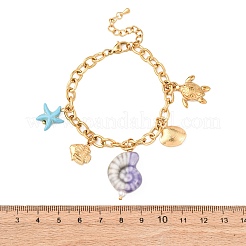 Turtle & Fish 304 Stainless Steel Charm Bracelets for Women&nbsp;BJEW-F516-02G