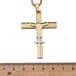 Two Tone Religion 201 Stainless Steel Jesus Cross Pendant 304 Stainless Steel Box Chain Necklaces&nbsp;SA-CBA3211-02GP