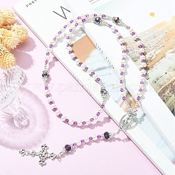 Glass Pearl Rosary Bead Necklace&nbsp;NJEW-TA00082-03