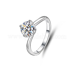 Flat Round Rhodium Plated 925 Sterling Silver Moissanite Finger Rings for Women&nbsp;WG84544-08