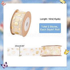 2 Rolls 2 Styles Printed Organza Ribbons&nbsp;SRIB-PH0001-29
