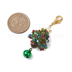 Christmas Tree Glass Seed Beads & Natural Tiger Eye Pendant Decorations&nbsp;HJEW-MZ00075