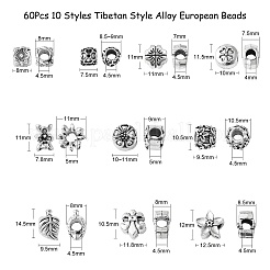 60Pcs 10 Styles Tibetan Style Alloy European Beads&nbsp;TIBE-CJ0001-26