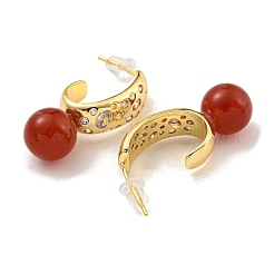 Natural Red Agate Stud Earrings&nbsp;EJEW-M252-06G