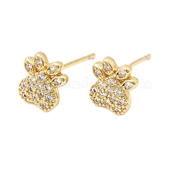 Paw Print Brass Micro Pave Clear Cubic Zirconia Stud Earrings&nbsp;EJEW-C186-04G
