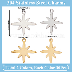 60Pcs 2 Colors 304 Stainless Steel Pendants&nbsp;STAS-SC0008-62