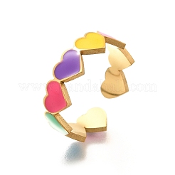 201 Stainless Steel Enamel Open Cuff Ring for Women&nbsp;RJEW-A053-04G-02