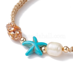 Natural Shell & Pearl & Synthetic Turquoise Braided Bead Bracelets&nbsp;BJEW-JB09914