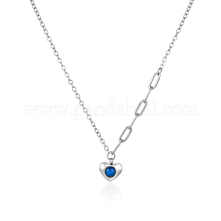 304 Stainless Steel Pave Blue Cubic Zirconia Heart Pendant Cable Chain Necklaces for Women&nbsp;OU4344-2