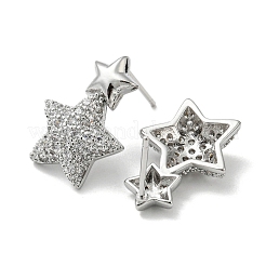 Star Rack Plating Brass Micro Pave Cubic Zirconia Dangle Stud Earrings&nbsp;EJEW-F331-25P
