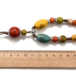 Ethnic Style Alloy & Porcelain Ceramic Beads Round Pendant Tassel Y Necklaces&nbsp;NJEW-D308-01A