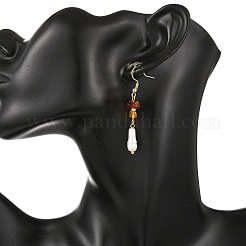 Natural Amber & Natural Baroque Keshi Pearl Bamboo & Chip Shape Dangle Earrings for Women&nbsp;EJEW-JE07533