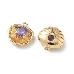 Brass Micro Pave Cubic Zirconia Shell Shape Charms&nbsp;KK-Z136-56G-02