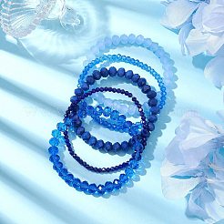 5Pcs 5 Styles Faceted Round Glass Beaded Stretch Bracelet Sets&nbsp;BJEW-JB10423-04