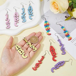 6 Sets 6 Colors Wood Dangle Earrings with Iron Pins&nbsp;EJEW-FI0003-27