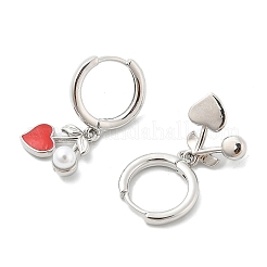 Heart Brass ABS Imitation Pearl Hoop Earrings&nbsp;EJEW-M077-18P