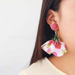 Alloy Cloth Flower Dangle Stud Earrings&nbsp;FS-WG4D67B-01