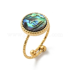 Flat Round 304 Stainless Steel Paua Shell Cuff Rings for Women&nbsp;RJEW-G346-10G-01