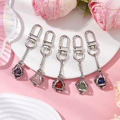 Stainless Steel Macrame Chain Pouch Round Natural Lapis Lazuli & Amethyst & Green Aventurine & Carnelian & Rose Quartz Holder Pendant Decorations&nbsp;HJEW-JM02050-02