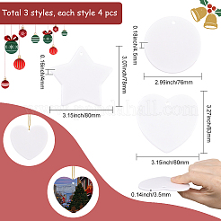 12Pcs 3 Styles Porcelain Heat Transfer Sublimation Blank Pendant Decorations&nbsp;AJEW-SP0004-06