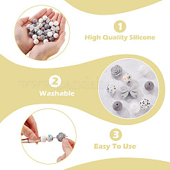 34Pcs Bowknot & Rose & Round Silicone Beads for DIY Supplies Jewelry Keychain Making&nbsp;SIL-TA0003-45A