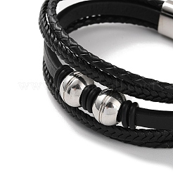 Men's Braided Black PU Leather Cord Multi-Strand Bracelets&nbsp;BJEW-K243-11P