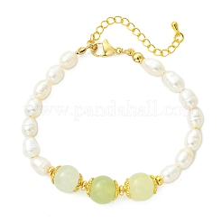 Natural Cultured Freshwater Pearl & New Jade & Brass Beaded Bracelets for Women&nbsp;BJEW-JB13842