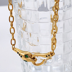 304 Stainless Steel Pave Green Cubic Zirconia Snake Pendant Necklaces for Women&nbsp;WGE46FD-01