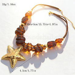 Ocean 304 Stainless Steel Starfish Pendant Resin Imitation Amber Beaded Necklaces for Women&nbsp;WG07ED7-01
