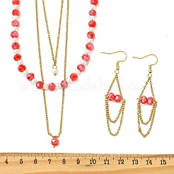 Rondelle 304 Stainless Steel & Glass Beaded Layered Necklace and Earring Set Set for Women&nbsp;SJEW-JS01384-02