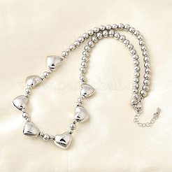 Brass Heart Bib Round Beaded Necklaces for Women&nbsp;NJEW-D314-09G