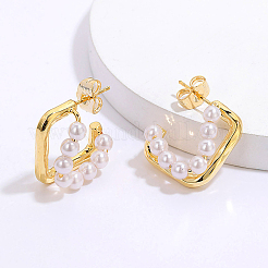 Fashionable Brass Imitation Pearl Square Stud Earrings&nbsp;HD0579