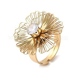 201 Stainless Steel Pave Single Cubic Zirconia Adjustable Cuff Rings for Women&nbsp;RJEW-K318-02C-G