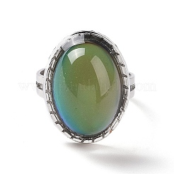 Glass Oval Mood Ring&nbsp;RJEW-C031-04P