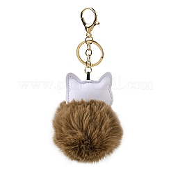 Imitation Rex Rabbit Fur Ball & PU Leather Cat Pendant Keychain&nbsp;X1-KEYC-K018-05KCG-03