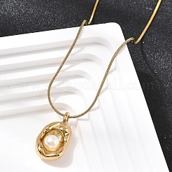 304 Stainless Steel with Acrylic Pearl Oval Pendant Necklaces&nbsp;NJEW-G184-05G