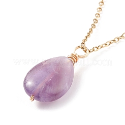 Natural Gemstone Teardrop Pendant Necklace&nbsp;NJEW-JN03900
