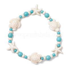 2Pcs Starfish & Turtle Synthetic Turquoise Beads Stretch Bracelets for Women&nbsp;BJEW-JB11921