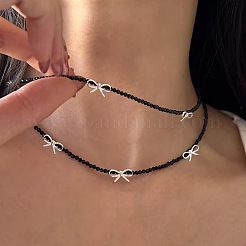 925 Sterling Silver Natural Black Tourmaline Butterfly Bow Necklace Women&nbsp;QP6489-1