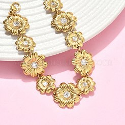 304 Stainless Steel Micro Pave Clear Cubic Zirconia Daisy Link Chain Bracelets for Women&nbsp;BJEW-F533-01A-G
