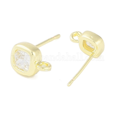 Brass Pave Clear Cubic Zirconia Stud Earring Findings&nbsp;KK-F875-01G-1