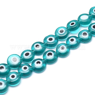 Handmade Evil Eye Lampwork Flat Round Bead Strands&nbsp;LAMP-L058-10mm-11-1