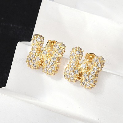Brass Micro Pave Cubic Zirconia Stud Earrings&nbsp;EJEW-Z091-04G-W-1