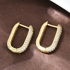 Oval Brass Micro Pave Clear Cubic Zirconia Hoop Earring, Rack Plating, Long-Lasting Plated, Cadmium Free & Lead Free, Real 18K Gold Plated, 18x11.5x3mm