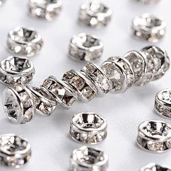 Brass Grade A Rhinestone Spacer Beads, Rondelle, Nickel Free, Platinum, Crystal, 4x2mm, Hole: 0.8mm