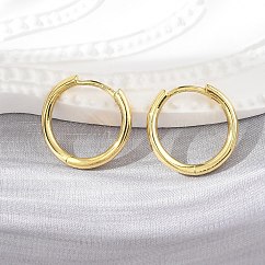 Brass Huggie Hoop Earrings, Long-Lasting Plated, Ring, Real 18K Gold Plated, 16.5~17x2mm, Pin: 0.9mm