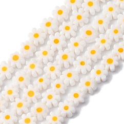 Handmade Millefiori Glass Bead Strands, Flower, Orange, 5.5~8x2.5mm, Hole: 1mm, about 64~67pcs/strand, 15.75 inch~16.34 inch(40~41.5cm)
