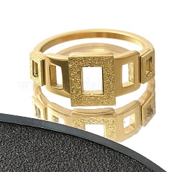 Textured Hollow Rectangle 304 Stainless Steel Finger Ring for Women&nbsp;RJEW-L126-11B-G